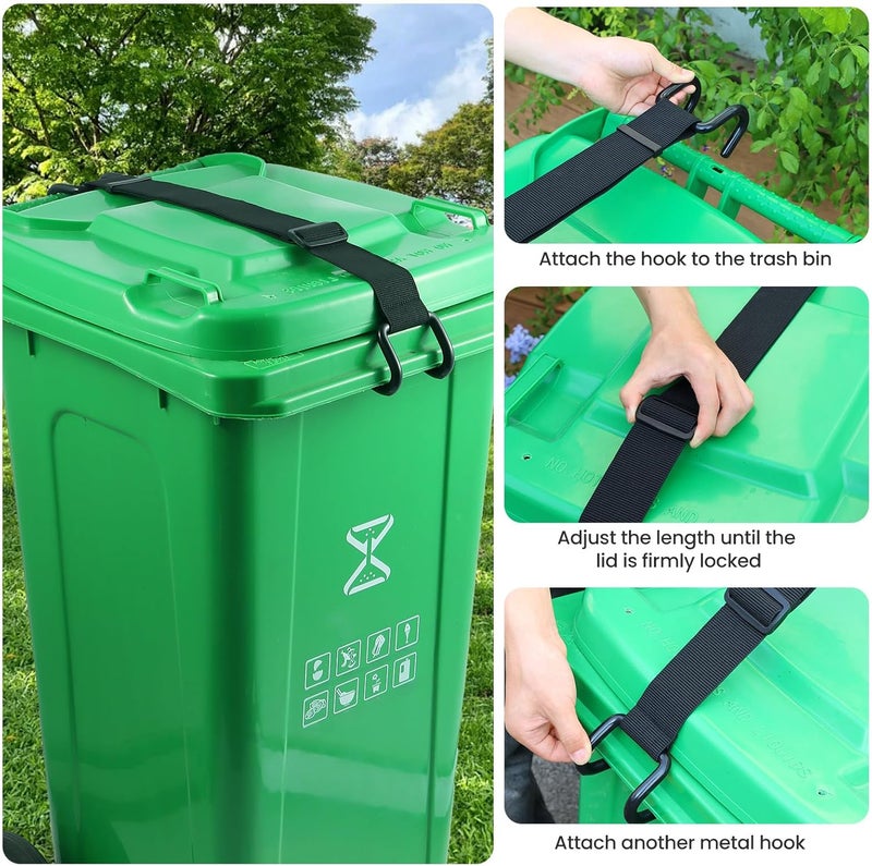 QUFA Metal Non-Slip Double Claw Trash Can Lid Lock, Adjustable Animal-Proof & Windproof Garbage Can Lock, Universal Fit for 28-96 Gallon Outdoor Bins (1) - Image 5